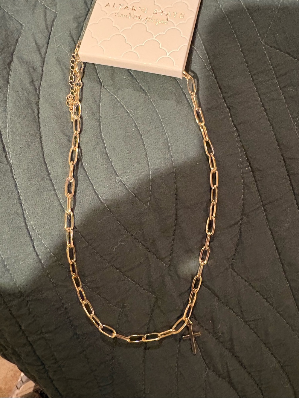New Altar'd State Gold Paperclip Chain Necklace with Cross Charm